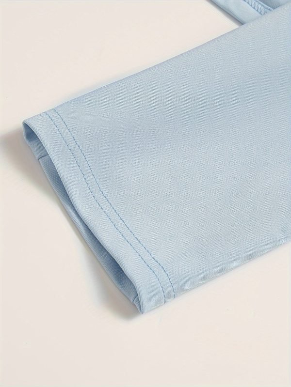 157539aa-ca3a-4089-91c9-ca6e447a4c76-1 Solid Work & Office Elegant Skirt Set, Long Sleeve Double Breasted Lapel Collar Crop Blazer & Split Hem Mini Skirt Outfits, Women's Clothing