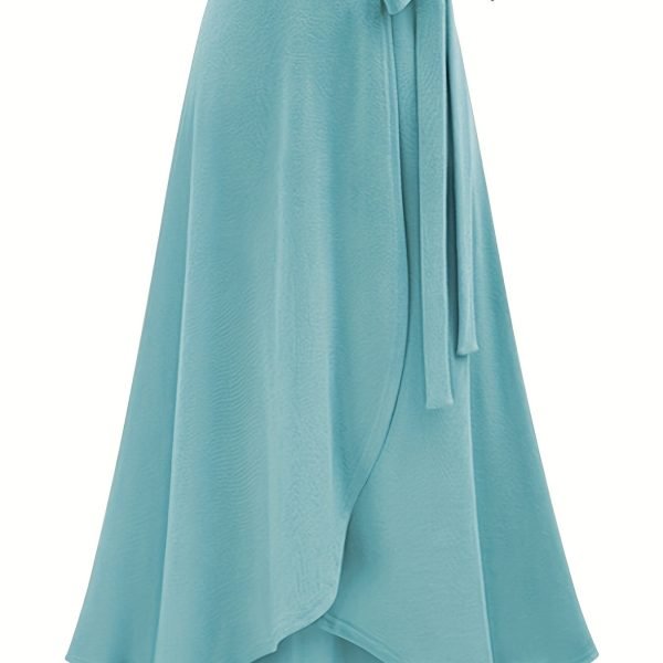 2790e4b60ba46acc0f9b29f7b91ed280 Solid Ruffle Hem Skirts, Elegant High Waist Tied Midi Skirts, Women's Clothing