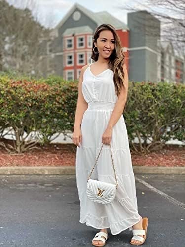 Womens Summer Spaghetti Strap Sleeveless High Waist Beach Long Maxi Sun Dress