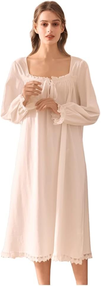 Cotton Nightgown for Women Vintage Palace Sleepwear