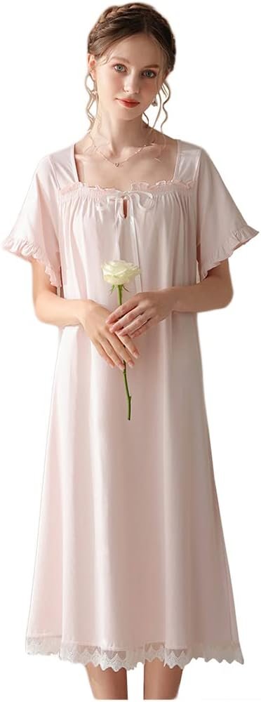 Cotton Nightgown for Women Vintage Palace Sleepwear