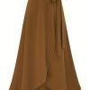 464bed2c9d7b571c5ac33df5b06a5ab8 Solid Ruffle Hem Skirts, Elegant High Waist Tied Midi Skirts, Women's Clothing