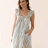 Womens Ruffle Nightgown Cotton Sleeveless Nightdress Soft Printed Night gown with Pockets