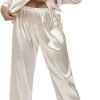 513IlgEUhML._AC_SL1500 Women's Silk Satin Pajamas Set Long Sleeve Sleepwear Soft Pjs Set Two Piece Button Down Loungewear Pj Set