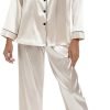 515s0kT1sEL._AC_SL1500 Women's Silk Satin Pajamas Set Long Sleeve Sleepwear Soft Pjs Set Two Piece Button Down Loungewear Pj Set