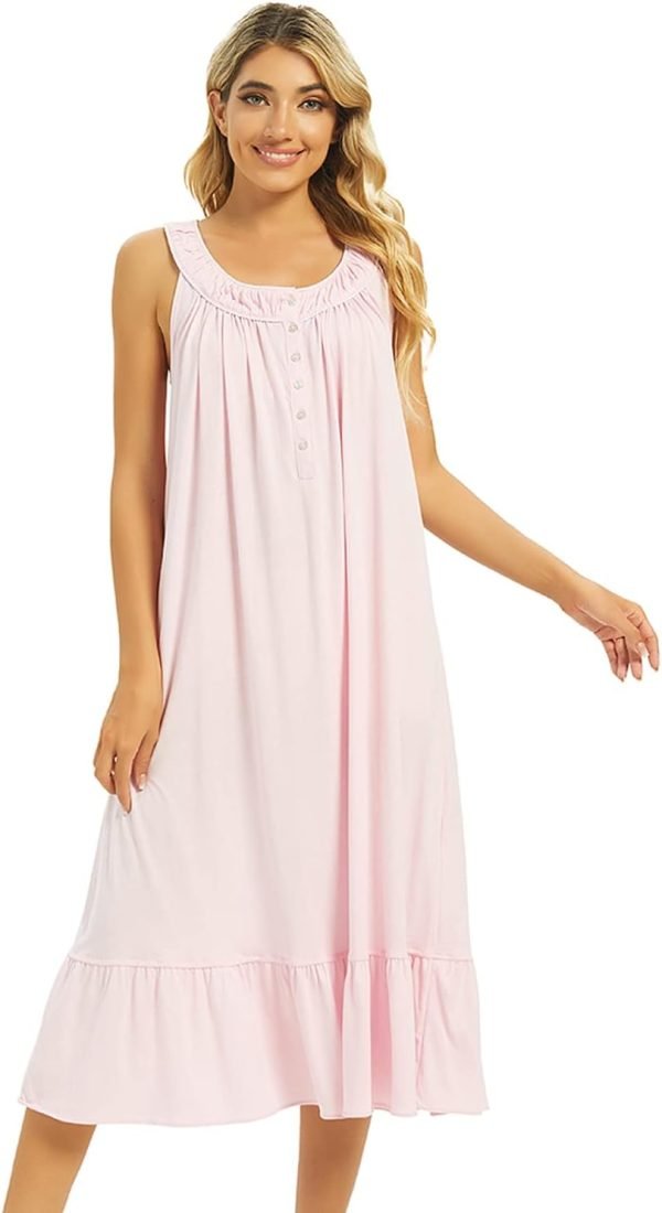 Cotton Nightgown for Women Sleeveless Loungewear Comfy Soft Sleepwear Long Sleepdress Loose Full Length Nightdress
