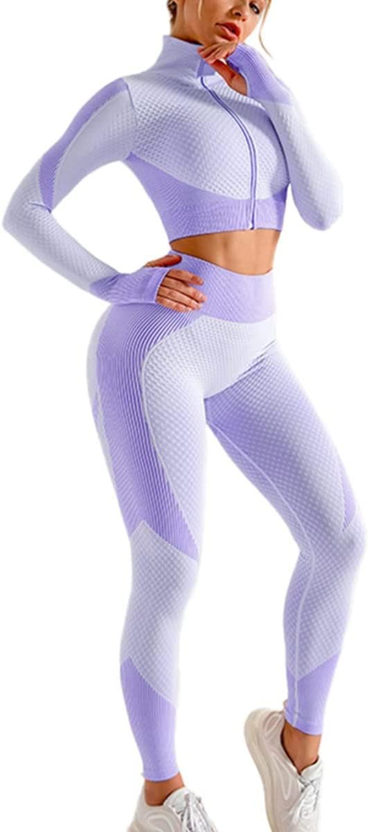 517yXitOmYL._AC_SL1200 Women's 3 Piece Outfits Tracksuit Workout Set Sports Bra High Waist Yoga Gym Leggings and Crop Top