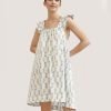 Womens Ruffle Nightgown Cotton Sleeveless Nightdress Soft Printed Night gown with Pockets
