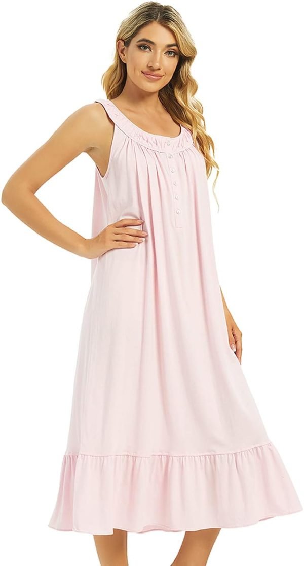 Cotton Nightgown for Women Sleeveless Loungewear Comfy Soft Sleepwear Long Sleepdress Loose Full Length Nightdress