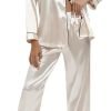 51vunIOcwML._AC_SL1500 Women's Silk Satin Pajamas Set Long Sleeve Sleepwear Soft Pjs Set Two Piece Button Down Loungewear Pj Set