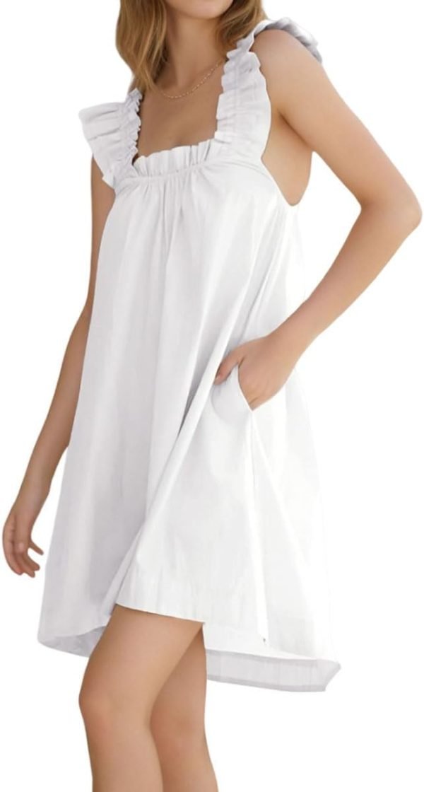51zzYi-0G2L._AC_SL1200 Womens Ruffle Nightgown Cotton Sleeveless Nightdress Soft Printed Night gown with Pockets