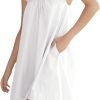 Womens Ruffle Nightgown Cotton Sleeveless Nightdress Soft Printed Night gown with Pockets