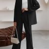 54f735158c9eb9fb8ae77bcf881c193a_7407fff900ff Elegant Office Solid Color Pants, Single Breasted Lapel Blazer & Straight Leg Loose Simple Pants, Women's Clothing