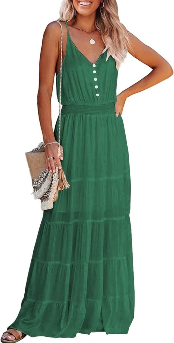 Womens Summer Spaghetti Strap Sleeveless High Waist Beach Long Maxi Sun Dress