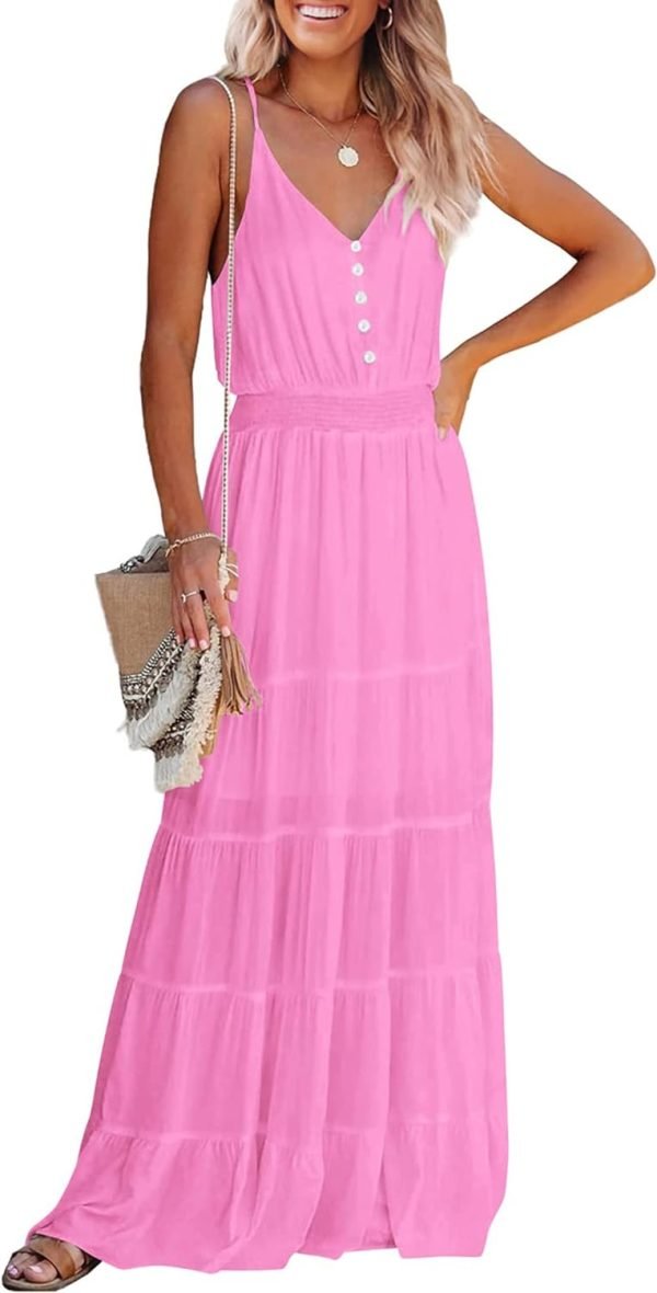 Womens Summer Spaghetti Strap Sleeveless High Waist Beach Long Maxi Sun Dress