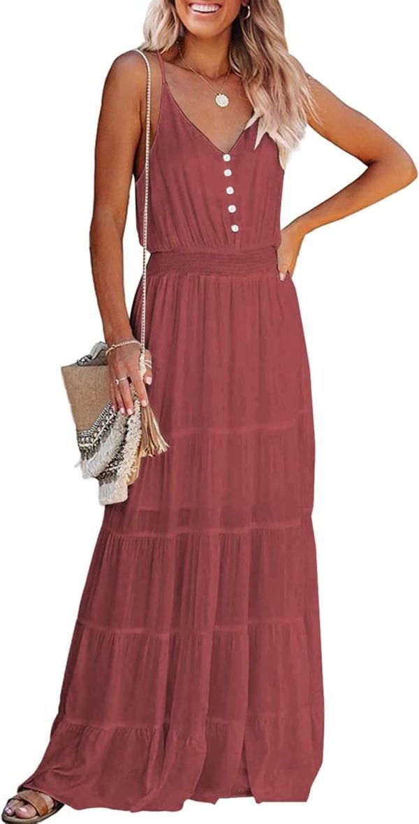 Womens Summer Spaghetti Strap Sleeveless High Waist Beach Long Maxi Sun Dress