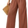 JASAMBAC Women's Capri Linen Wide Leg Pants Summer Boho Wide Leg Pants Smocked High-Rise Waist Casual Beach Pants with Pocket
