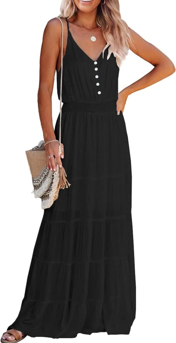 Womens Summer Spaghetti Strap Sleeveless High Waist Beach Long Maxi Sun Dress