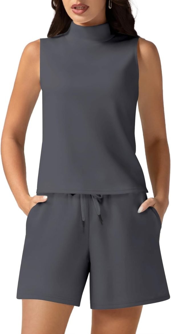 Women's Summer 2 Piece Outfits Mock Neck Tank Top High Waisted Shorts Lounge Sets 2024 Fashion Tracksuit