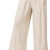 JASAMBAC Women's Capri Linen Wide Leg Pants Summer Boho Wide Leg Pants Smocked High-Rise Waist Casual Beach Pants with Pocket