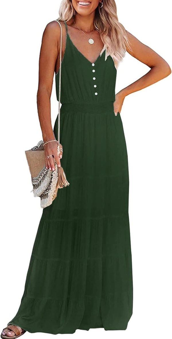 Womens Summer Spaghetti Strap Sleeveless High Waist Beach Long Maxi Sun Dress