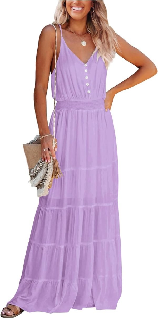 Womens Summer Spaghetti Strap Sleeveless High Waist Beach Long Maxi Sun Dress