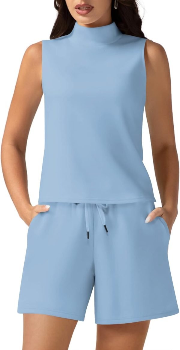 Women's Summer 2 Piece Outfits Mock Neck Tank Top High Waisted Shorts Lounge Sets 2024 Fashion Tracksuit
