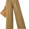 JASAMBAC Women's Capri Linen Wide Leg Pants Summer Boho Wide Leg Pants Smocked High-Rise Waist Casual Beach Pants with Pocket