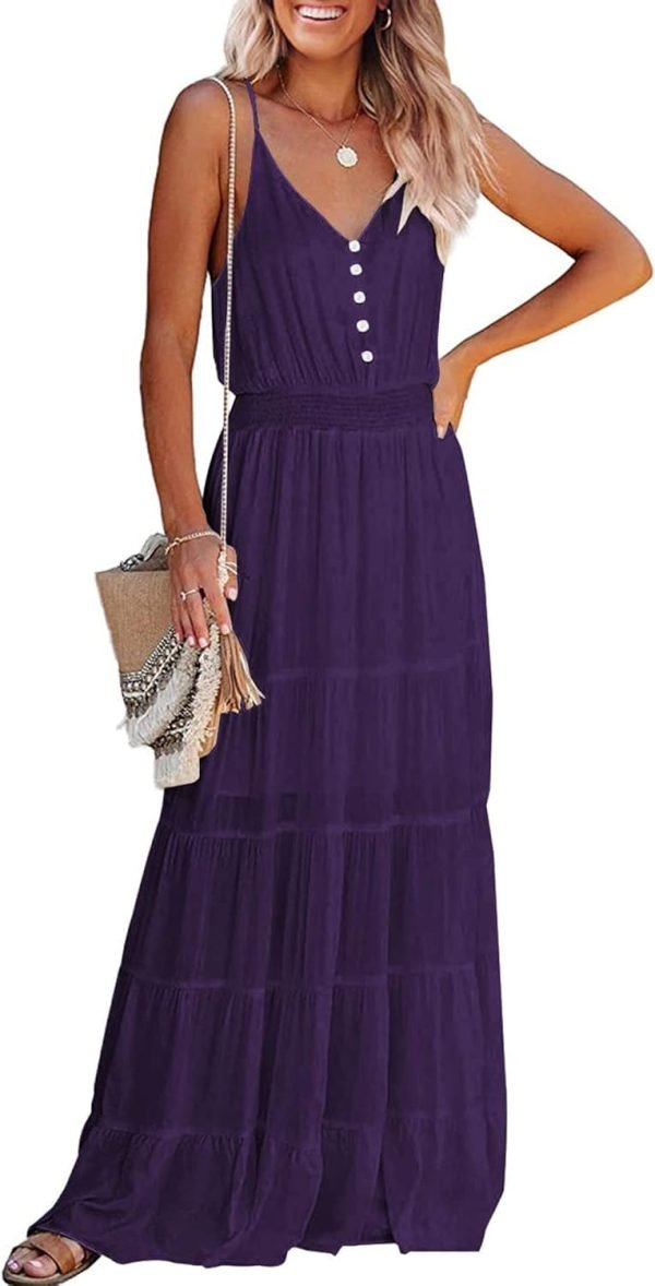 Womens Summer Spaghetti Strap Sleeveless High Waist Beach Long Maxi Sun Dress