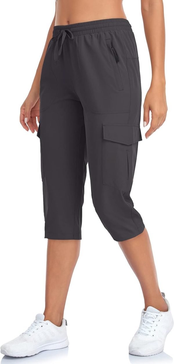 Women's Hiking Cargo Capri Pants Lightweight Quick Dry Joggers Outdoor Casual Travel Capris with Zipper Pockets