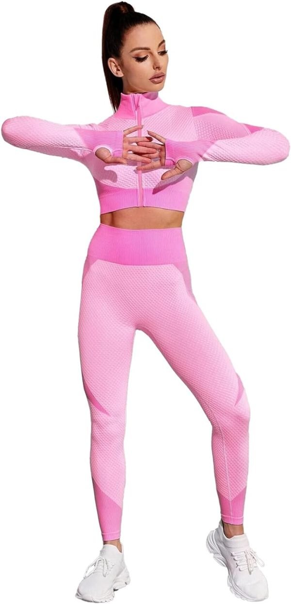 61VoSqYIb8L._AC_SL1500 Women's 3 Piece Outfits Tracksuit Workout Set Sports Bra High Waist Yoga Gym Leggings and Crop Top