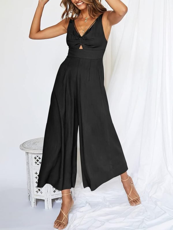 ANRABESS Women's Summer Wide Leg Linen Jumpsuits Dressy V Neck Sleeveless Casual Pants Rompers 2024 Vacation Beach Outfits