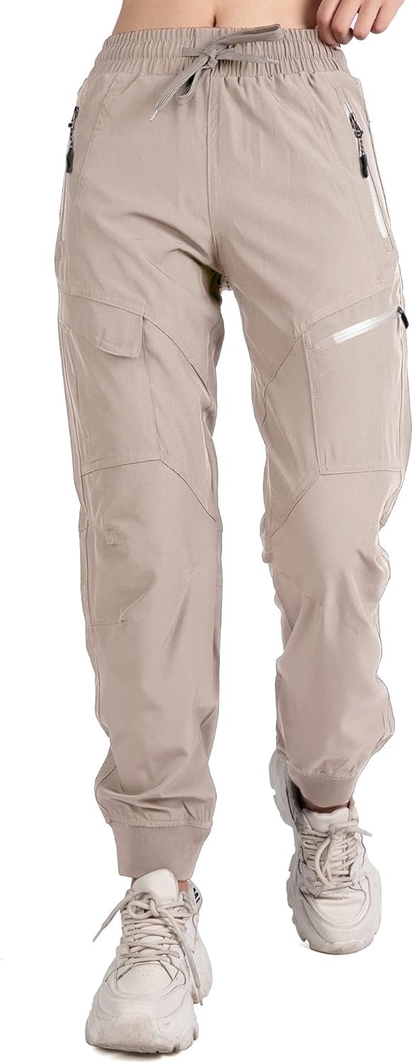 61WqfNmzrCL._AC_SL1500 Women's Athletic Hiking Cargo Joggers Pants Outdoor Workout Lightweight Quick Dry UPF 50 Zipper Pockets