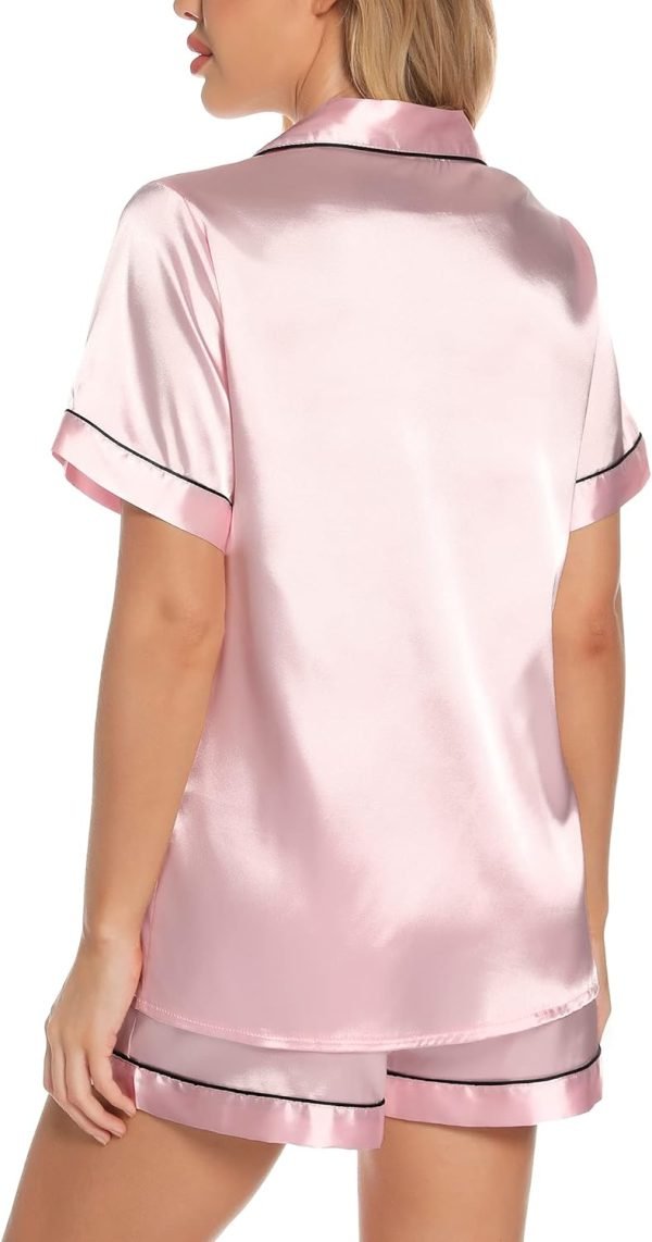 Womens Silk Satin Pajamas Set Button Down Pj Sets Short Sleeve Sleepwear Set S-XXl