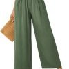 JASAMBAC Women's Capri Linen Wide Leg Pants Summer Boho Wide Leg Pants Smocked High-Rise Waist Casual Beach Pants with Pocket