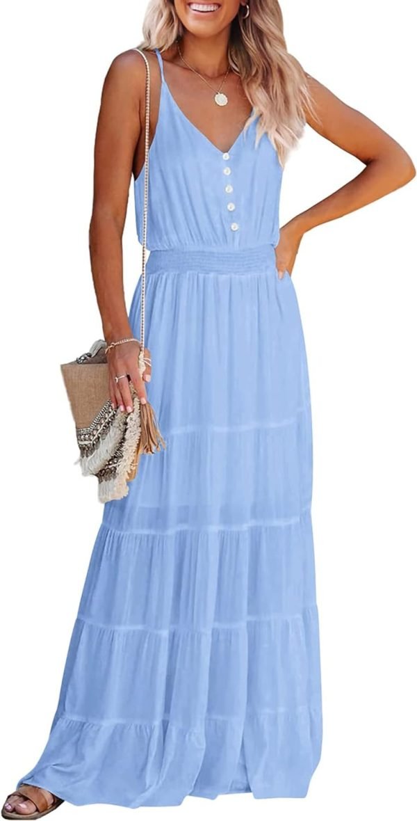 Womens Summer Spaghetti Strap Sleeveless High Waist Beach Long Maxi Sun Dress