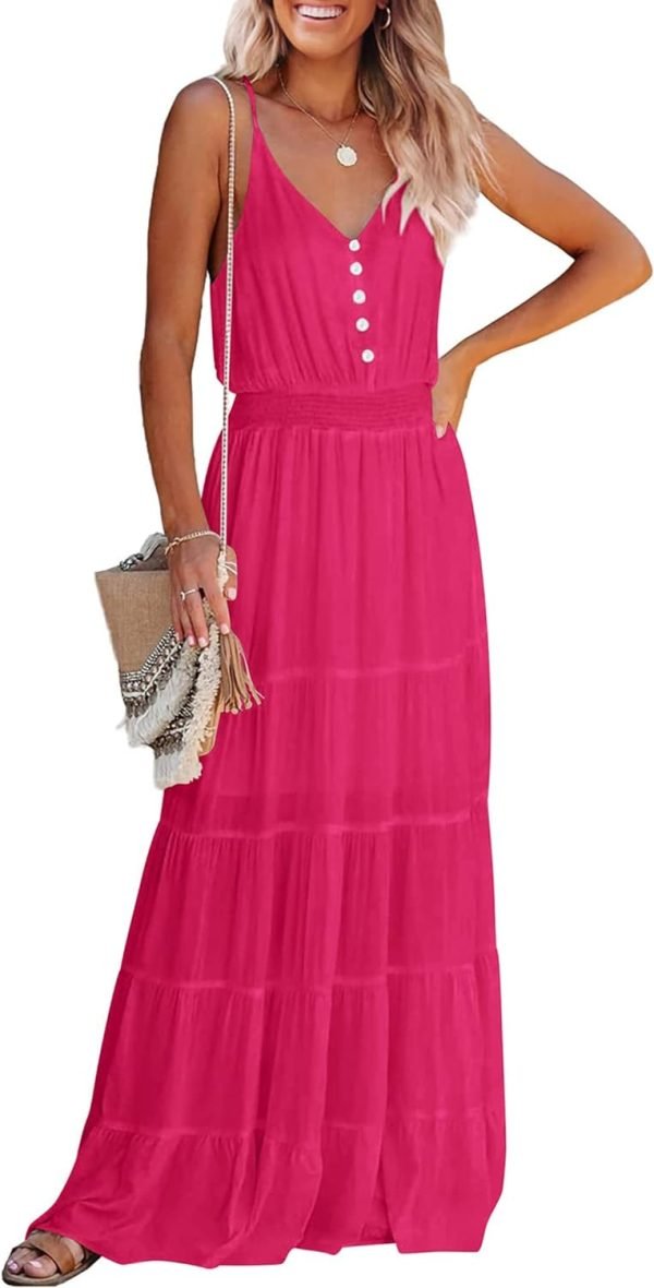 Womens Summer Spaghetti Strap Sleeveless High Waist Beach Long Maxi Sun Dress