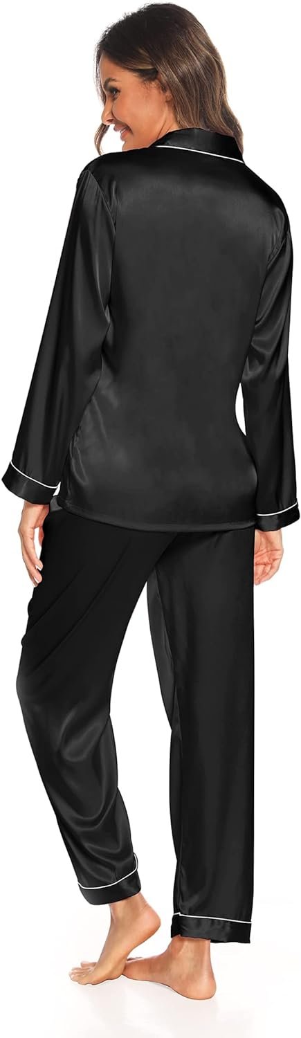61chcfXWBNL._AC_SL1500 Silk Satin Pajamas Set for Women 2 Piece Soft Long Sleeve Tops & Bottoms Sleepwear Pj Lounge Set S-XXL