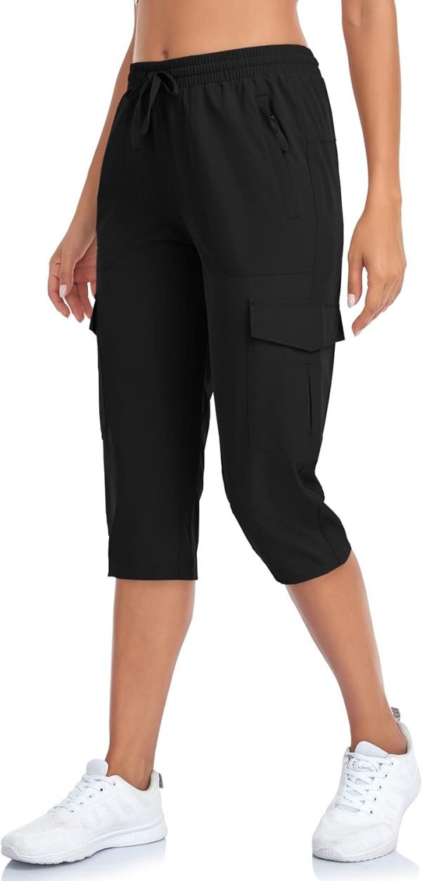 Women's Hiking Cargo Capri Pants Lightweight Quick Dry Joggers Outdoor Casual Travel Capris with Zipper Pockets