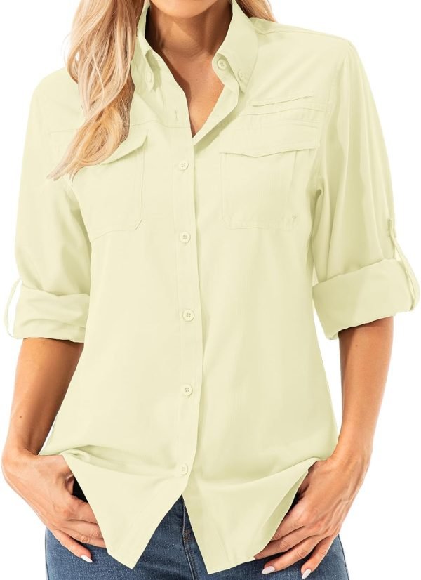Womens UPF 50+ UV Sun Protection Safari Shirts Long Sleeve Outdoor Cool Quick Dry Fishing Hiking Gardening Shirts