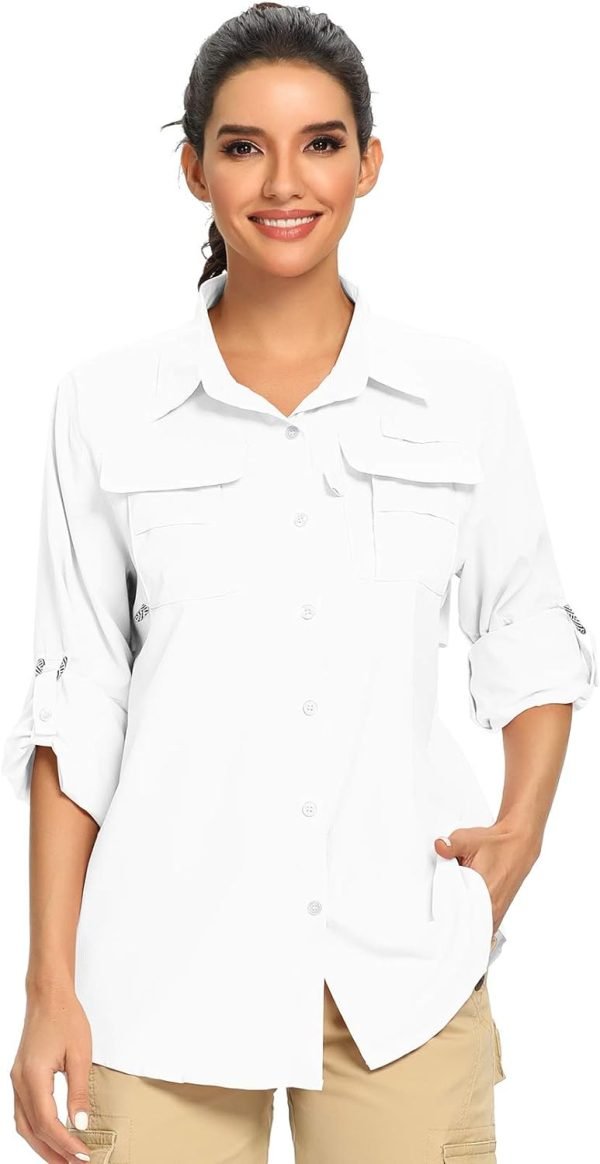 61i17Gsg0GL._AC_SL1500 Women's UPF 50 Long Sleeve UV Sun Protection Safari Shirts Outdoor Quick Dry Fishing Hiking Travel Shirts