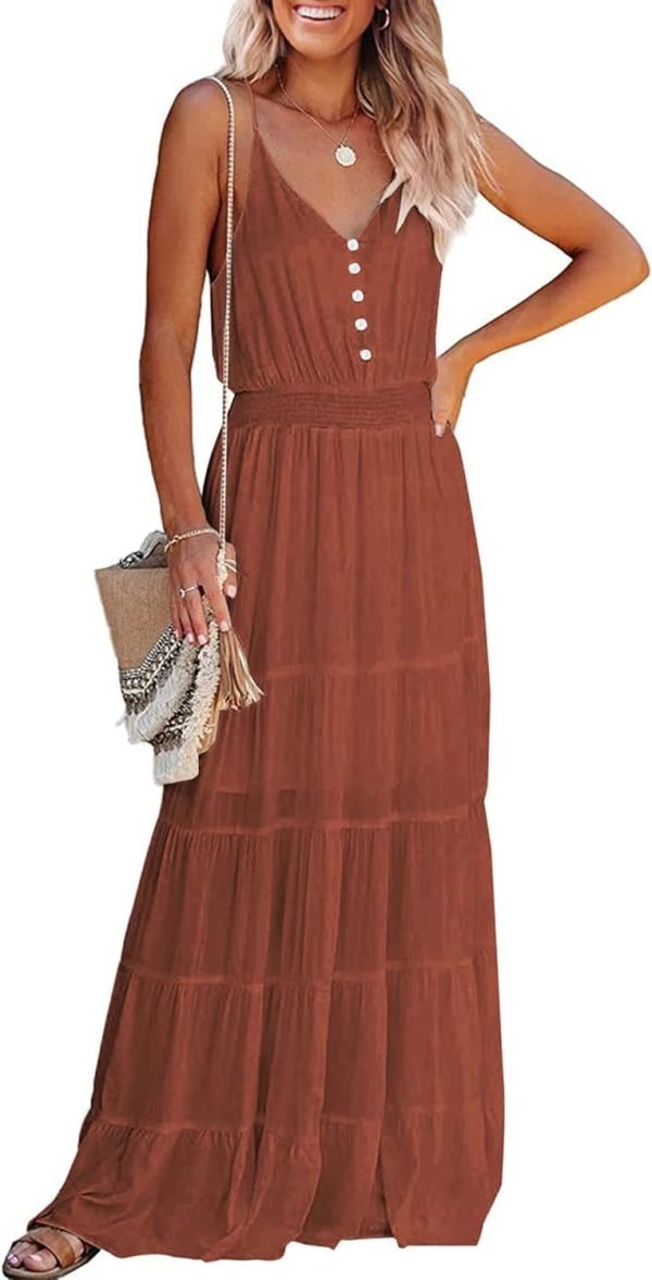 Womens Summer Spaghetti Strap Sleeveless High Waist Beach Long Maxi Sun Dress