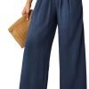 JASAMBAC Women's Capri Linen Wide Leg Pants Summer Boho Wide Leg Pants Smocked High-Rise Waist Casual Beach Pants with Pocket