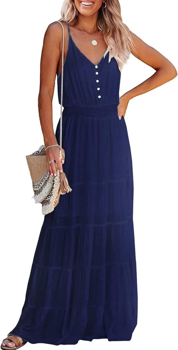 Womens Summer Spaghetti Strap Sleeveless High Waist Beach Long Maxi Sun Dress
