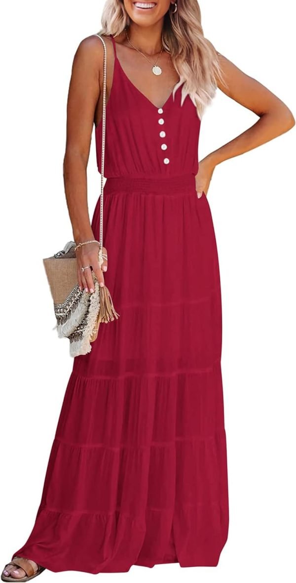Womens Summer Spaghetti Strap Sleeveless High Waist Beach Long Maxi Sun Dress