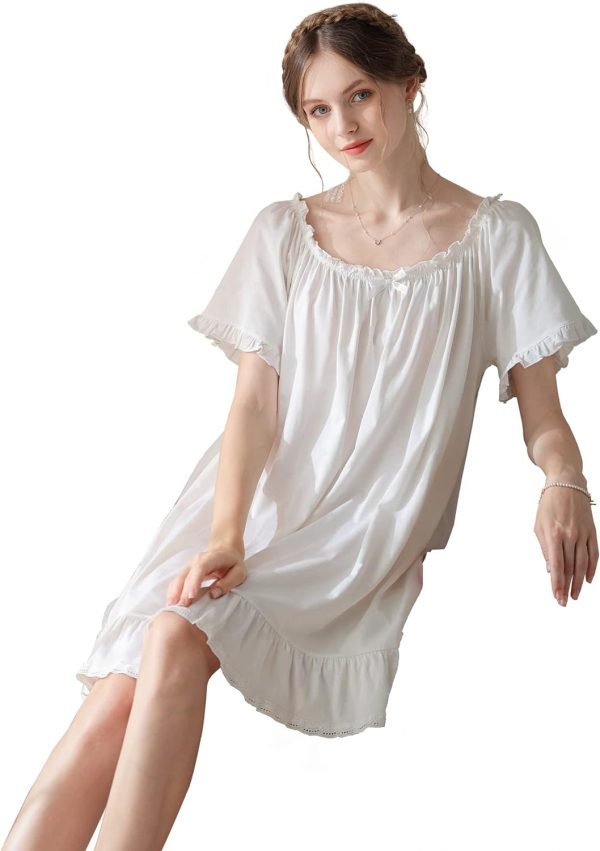 Women's Cotton Nightgowns Vintage Lightweight Gown Sets Short Sleeve Princess Nightdress