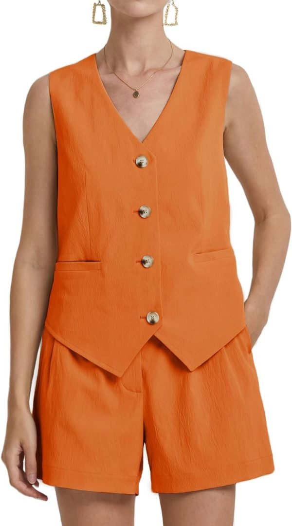 71-v8lJo6QL._AC_SL1500 Womens Two Piece Outfits 2024 Summer Casual Sleeveless Blazer Vest Shorts Set with Pockets