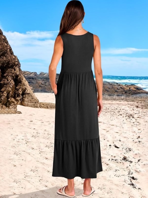 712wSLNzMCL._AC_SL1500 ANRABESS Women's Summer Casual Sleeveless V Neck Swing Dress Fit & Flare Flowy Tiered Maxi Beach Sundress with Pockets