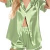 Womens Silk Satin Pajamas Set Button Down Pj Sets Short Sleeve Sleepwear Set S-XXl