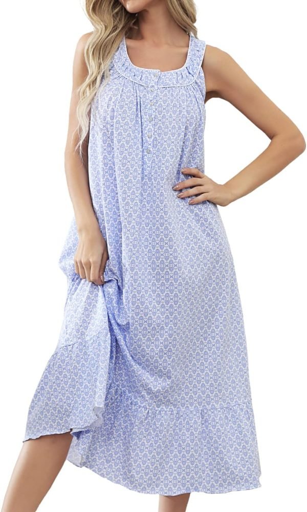 Cotton Nightgown for Women Sleeveless Loungewear Comfy Soft Sleepwear Long Sleepdress Loose Full Length Nightdress